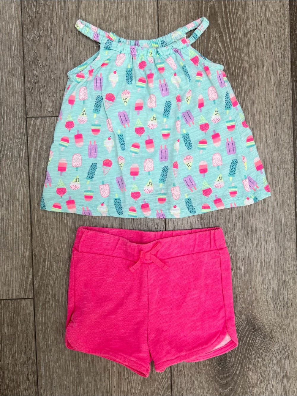 KOALA KIDS 2PC SLEEVELESS TANK TOP AND SHORTS OUTFIT POPSICLES PINK BLUE 3T